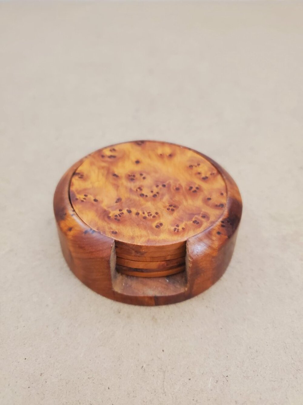Moroccan handmade Wooden Coasters, Set Of 6 Coasters With Holder, Thuya Wood
